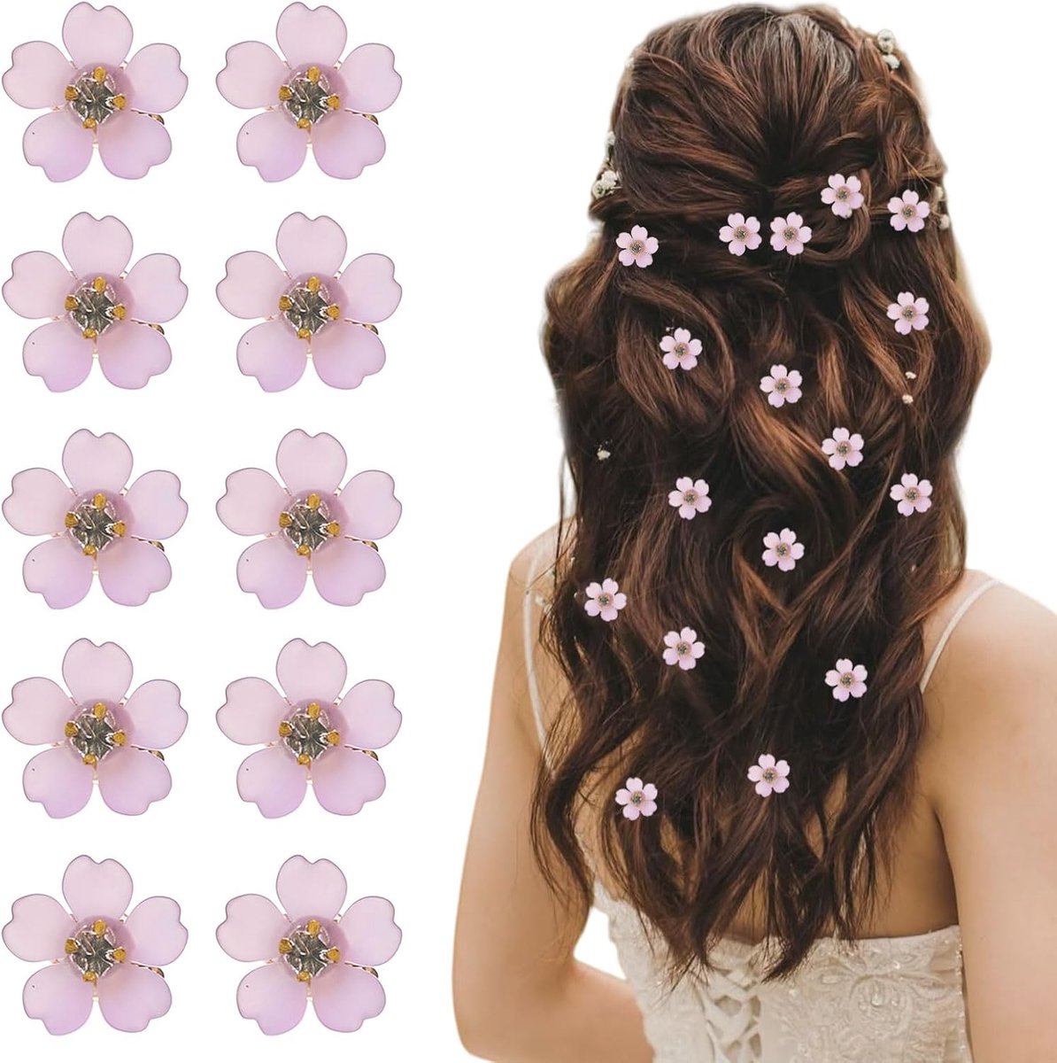 Mini haarclips 20pcs - witte bloemen met rhinestones - elegant en decoratief - ideaal voor bruid en bruiloft - ShopVlot