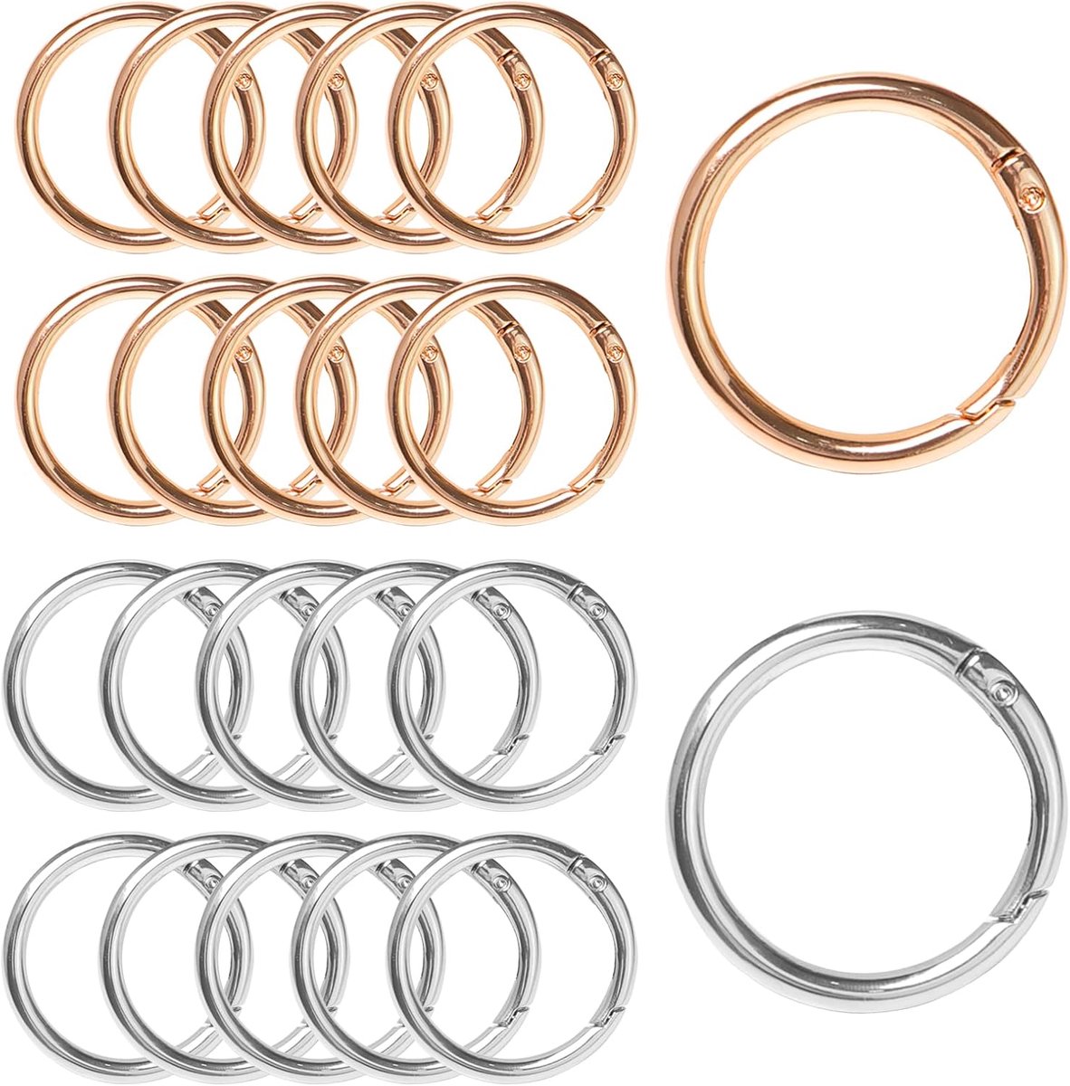 Ronde karabiners 39 mm - goud en zilver - robuust zinklegering - ideaal voor sleutelhangers en DIY - ShopVlot