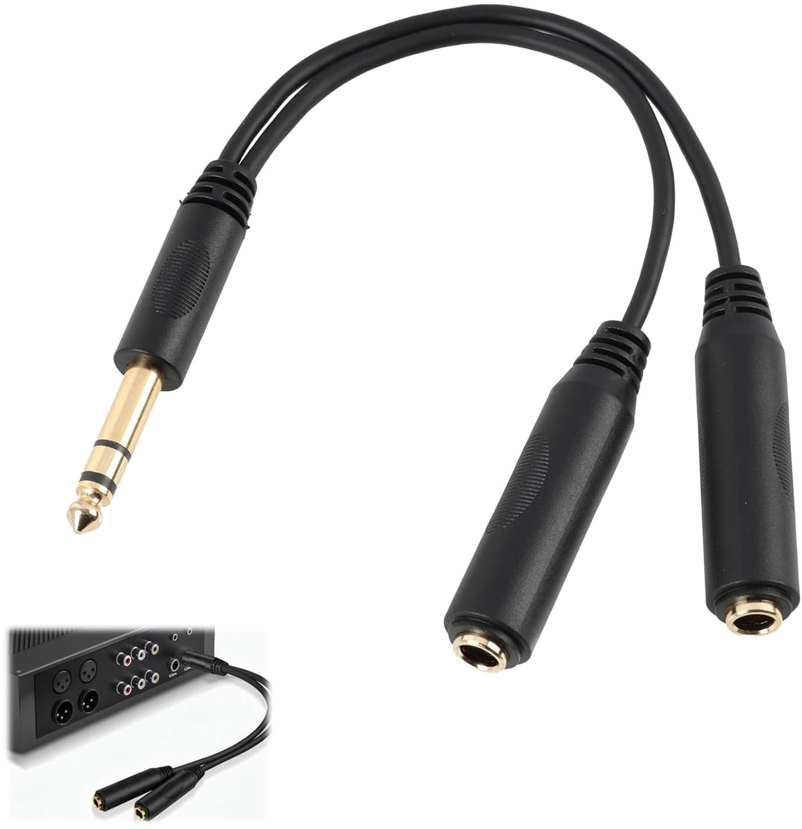6.3 mm splitter kabel 26 cm - TRS stereo plug naar dual 6.3 mm TRS connectoren - Y kabel - ideaal voor hoofdtelefoons - ShopVlot