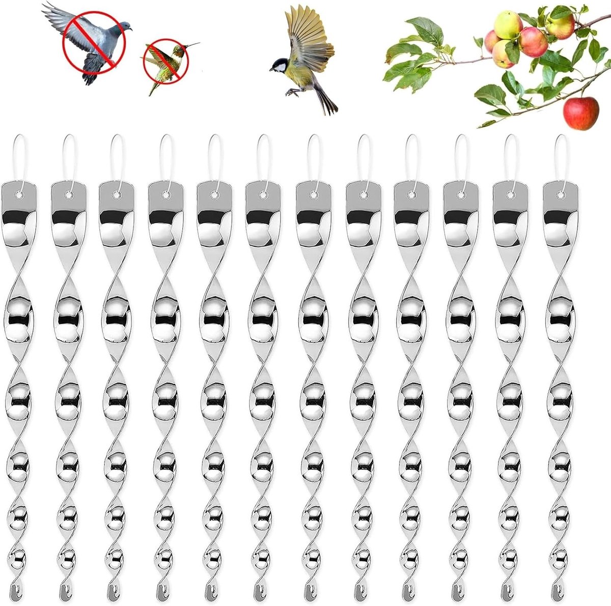 Reflecterende Vogelafschrikker - 12 Stuks Spiral Windreflectoren - 30 cm - Voor Tuin, Balkon en Kwekerij - Decoratief en Effectief Tegen Vogels