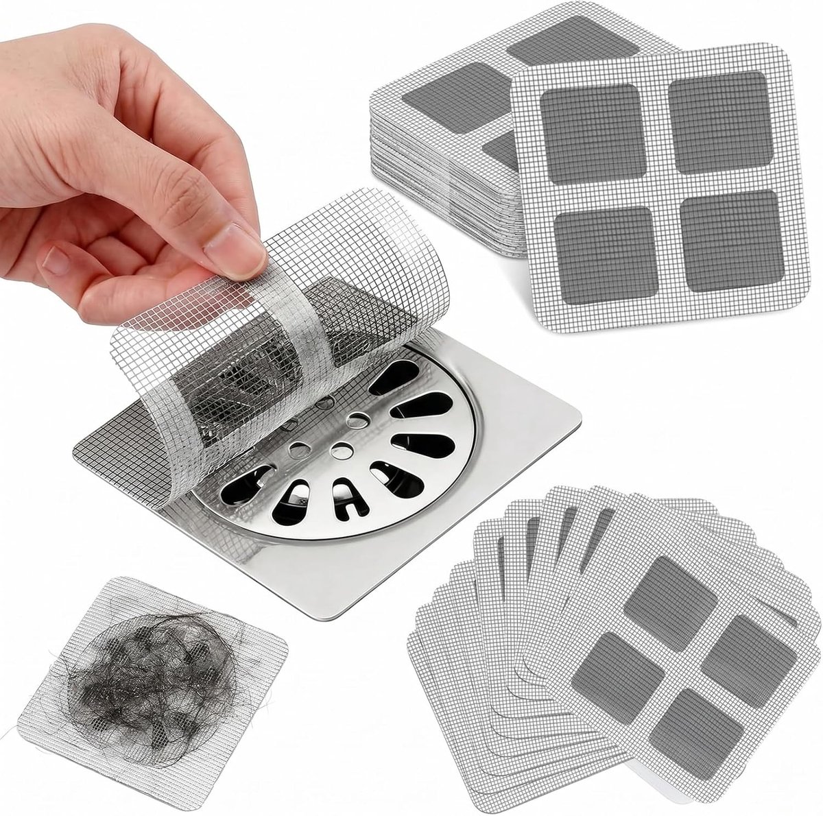 Afvoer haarvanger 100 stuks - wegwerp haarzeef 10 x 10 cm - sterke grip op natte oppervlakken - ShopVlot