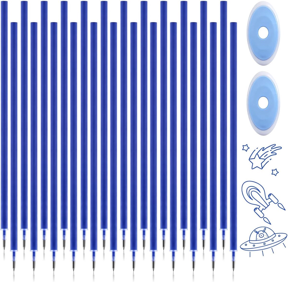 Erasable vullingen 0.7 mm - 24 blauwe vullingen + 2 gummis - eenvoudig uitwisbaar - ideaal voor school en kantoor - ShopVlot