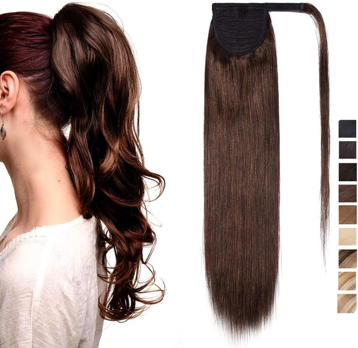 Ponytail Haarstuk 14" (35cm) - Echthaar Remy - Middenbruin - Gemakkelijk te bevestigen - ShopVlot