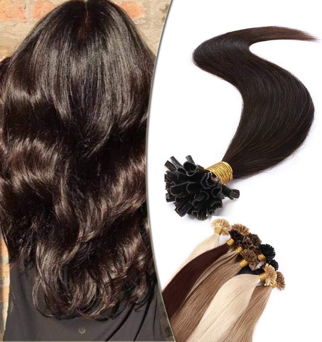 Keratin Haarextensions 60 cm - 100% Remy Echt Haar - U-Tip Dark Brown - Geen Beschadiging - ShopVlot