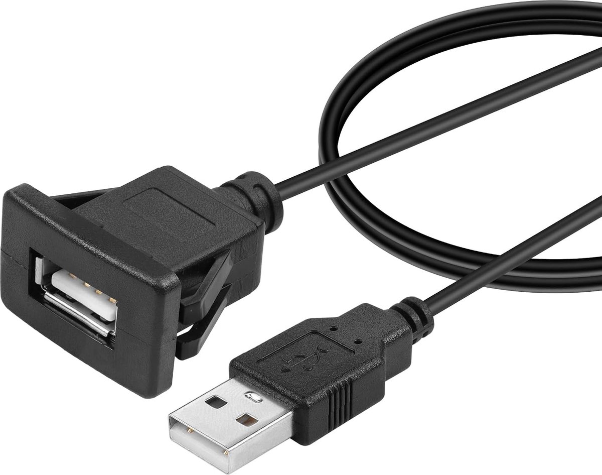 USB 2.0 Flush Mount Kabel 1m - Enkele Poort - Dashboard Bevestiging - Gemakkelijke Toegang voor Auto - ShopVlot