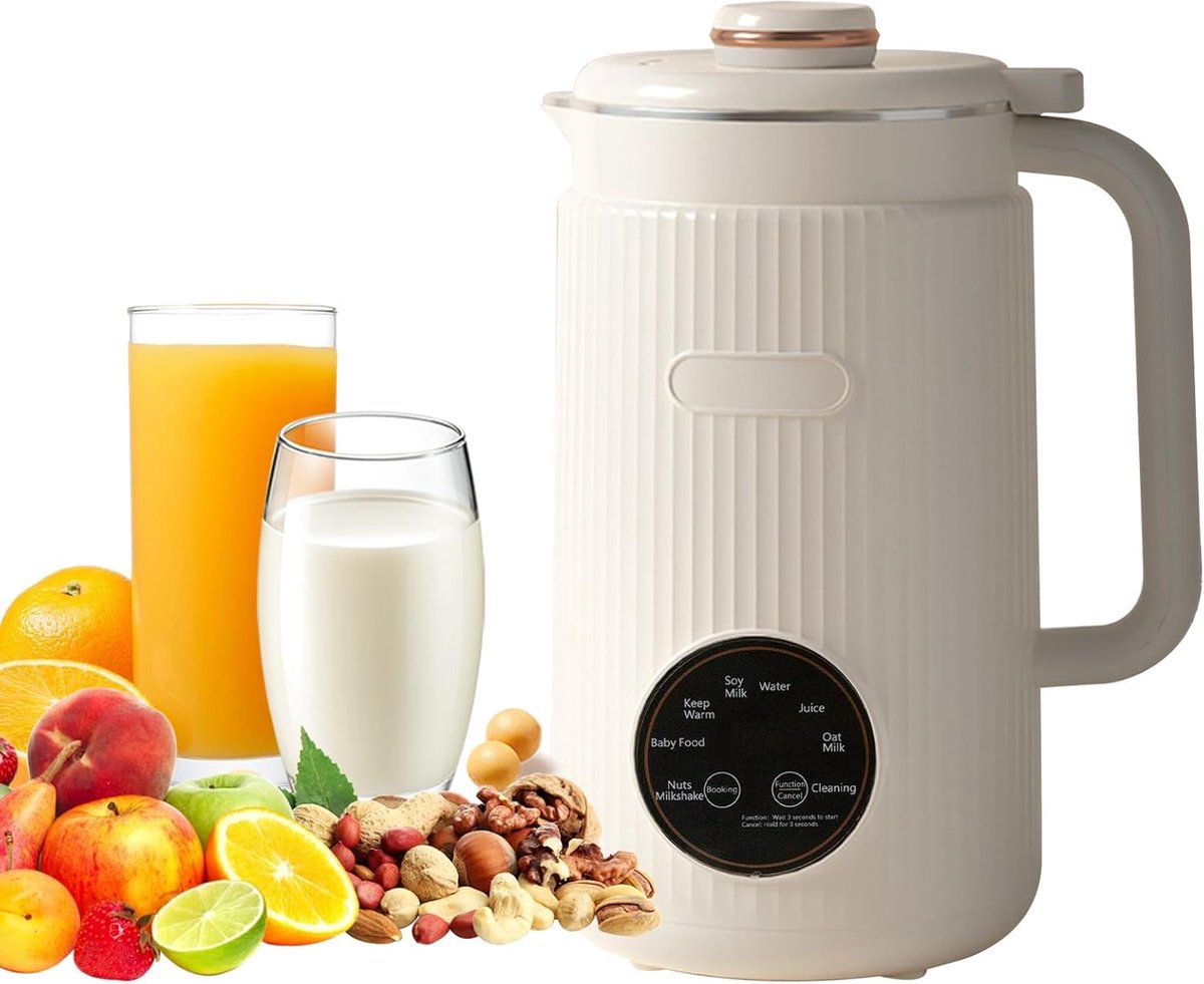 Krachtige 1200ml Melkmaker voor Soja, Noten en Havermelk met 10 Snijders en 8 Slimme Menu's, Automatische Uitschakeling en Zelfreiniging voor Verse Plantaardige Melk