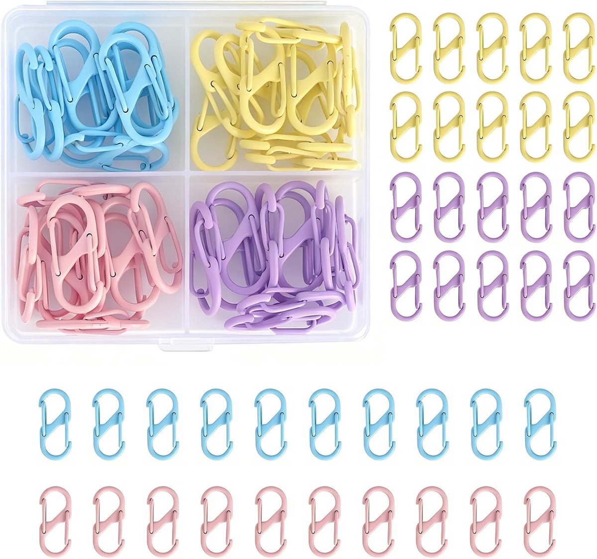 S-karabijnhaken 30 mm - kleurrijk - dubbele opening - ideaal voor sleutelhangers en knutselwerk - ShopVlot