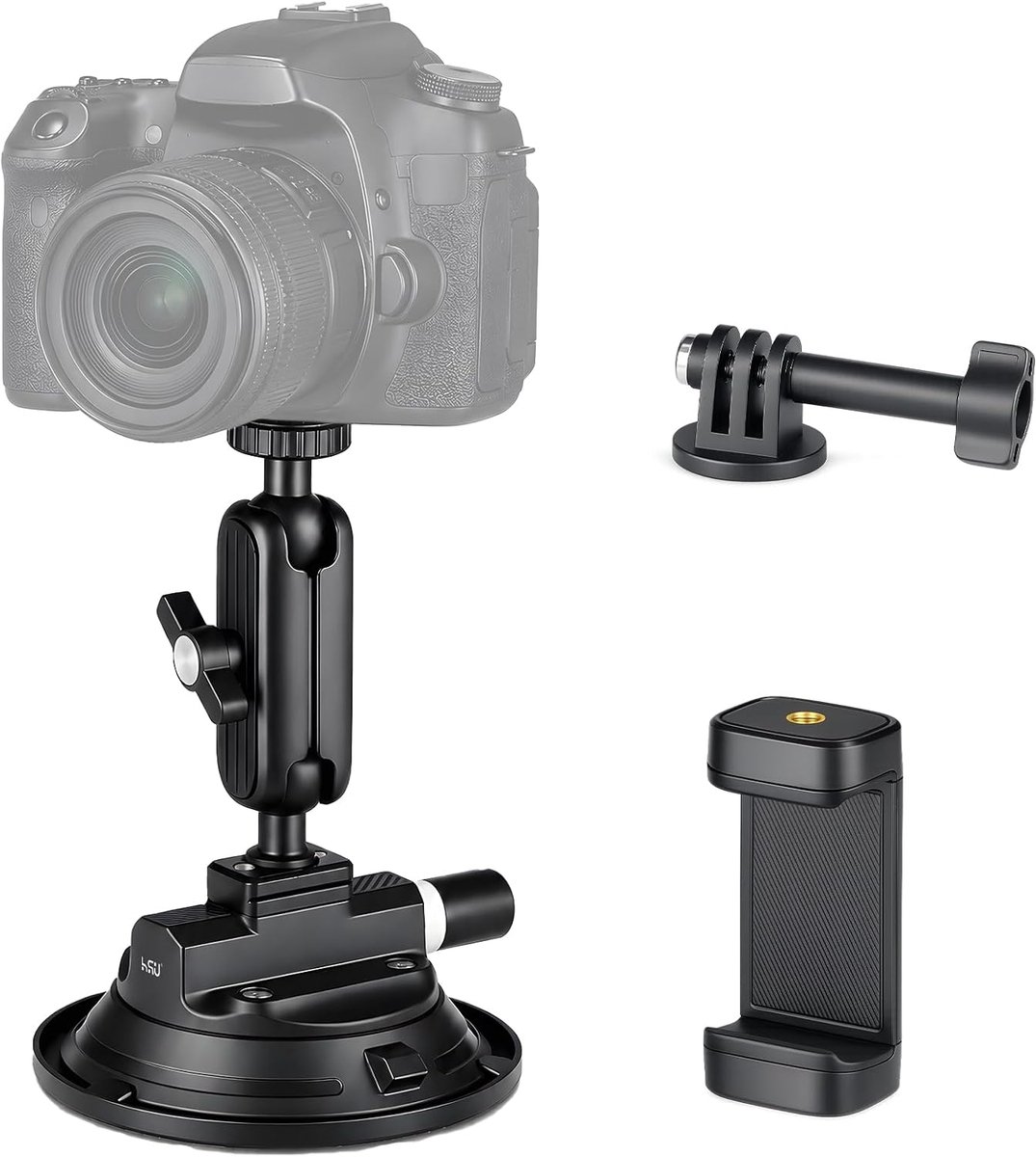Zuignap mount 3.9"/9.8cm - Magic arm met balhoofd - Voor actiecamera's - Montage op auto of raam - ShopVlot