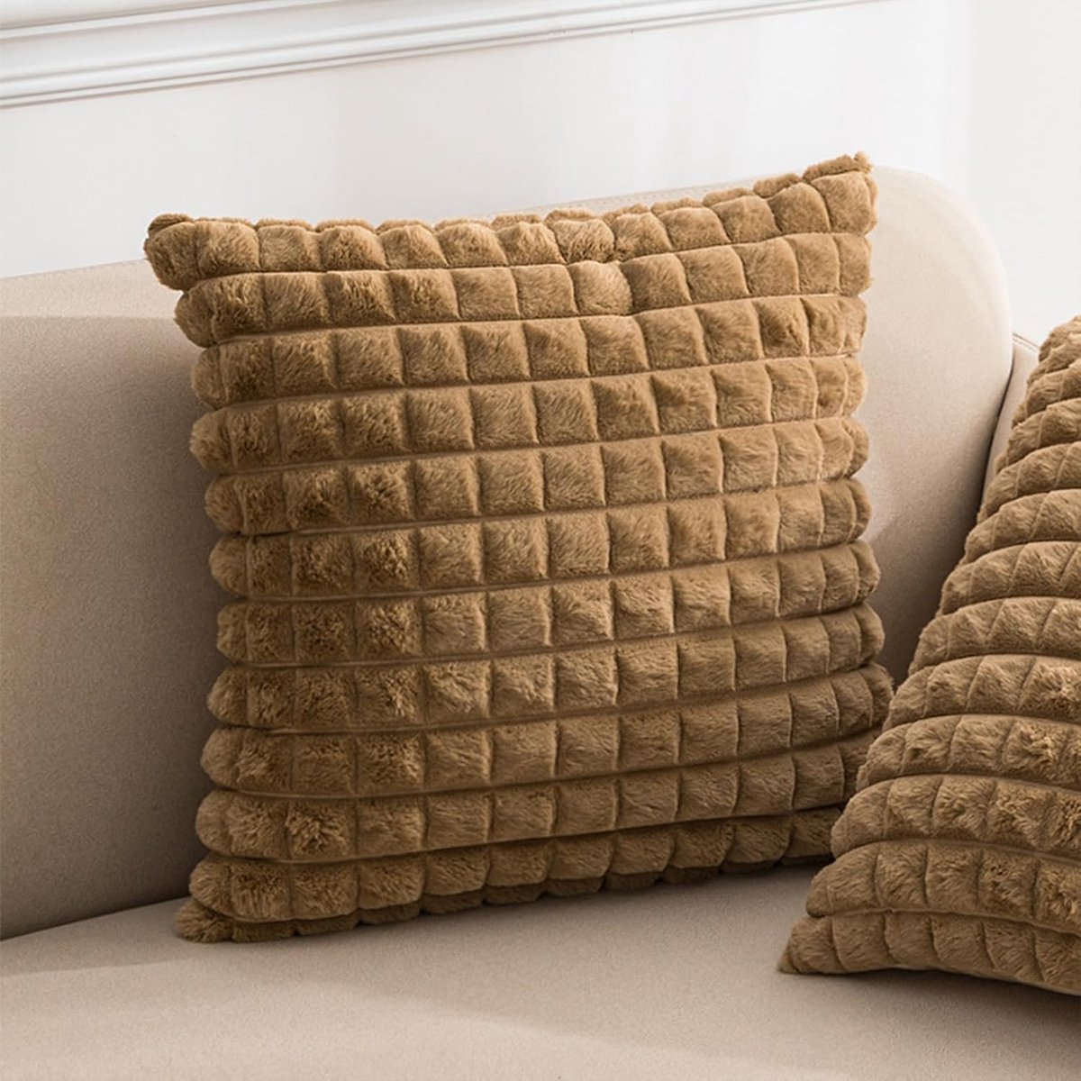 Decoratieve Kussenhoes 45x45cm - Fluffy Pluche Velvet - Elegante 3D Borduring - Perfect voor Woonkamer of Slaapkamer - ShopVlot