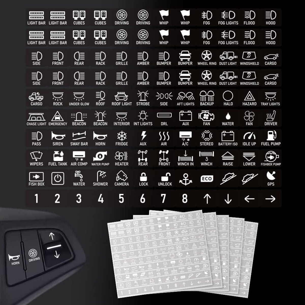 600 Pcs Schakelpaneel Stickers - Witte ID Labels - Duidelijke patronen voor auto, boot, vrachtwagen - ShopVlot