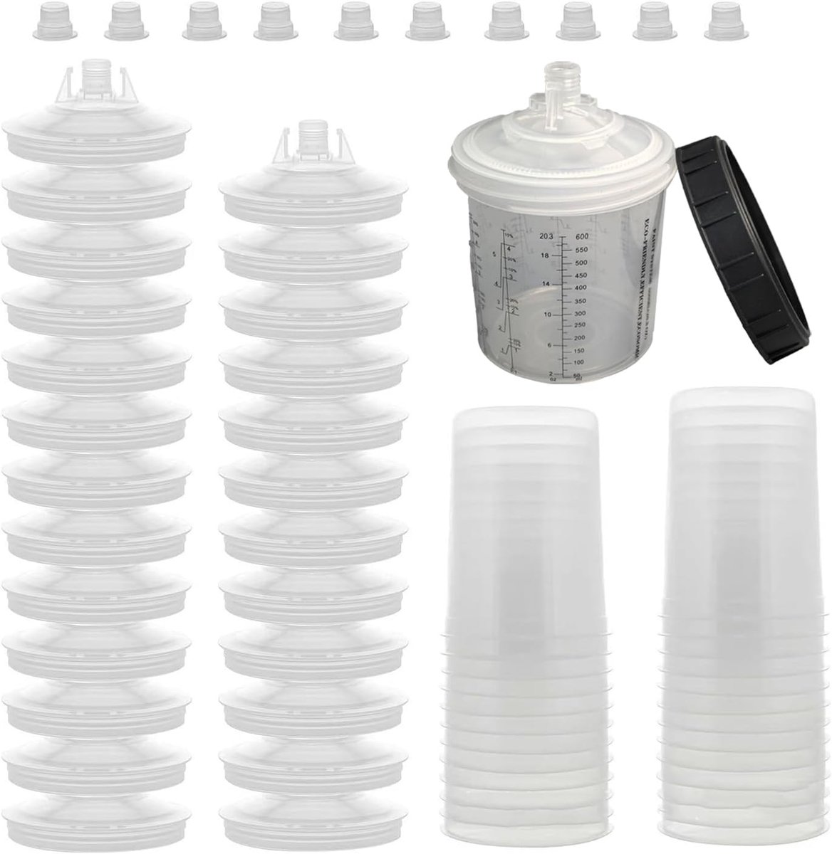 Wegwerp-verfmengbekerset 600 ml - compleet met filters en adapters - ideaal voor efficiënt spuiten - ShopVlot