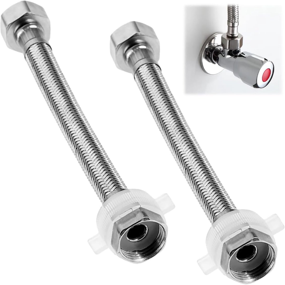 Flexibele RVS pantser slang 1/2 inch - G 1/2 x G 1/2 aansluiting - corrosiebestendig - ideaal voor waterkranen - ShopVlot