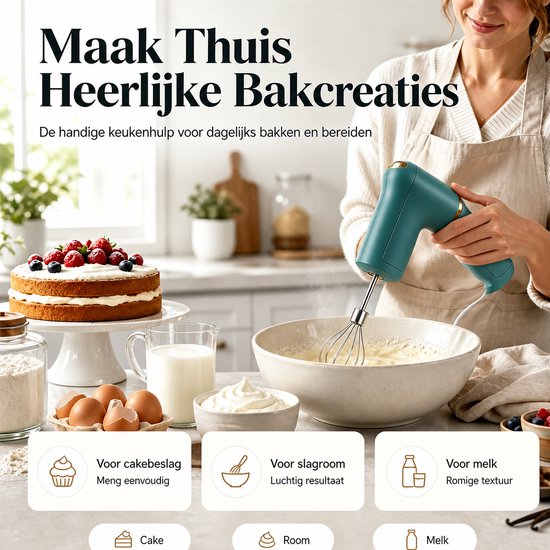 Elektrische Handmixer met 2 304 Mengbladen - Draadloze Eierklopper met 3 Snelheden - USB Oplaadbaar Keukenmixer voor Melk, Room, Eieren en Cakebeslag — afbeelding 4