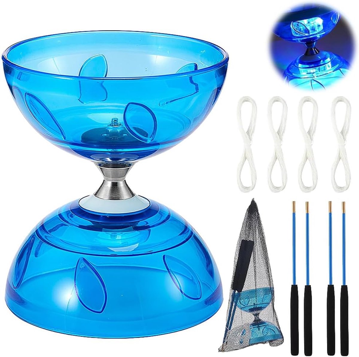 Diabolo met LED verlichting - 3 lagers - inclusief stokken en vervangende koorden - voor binnen en buiten - ShopVlot