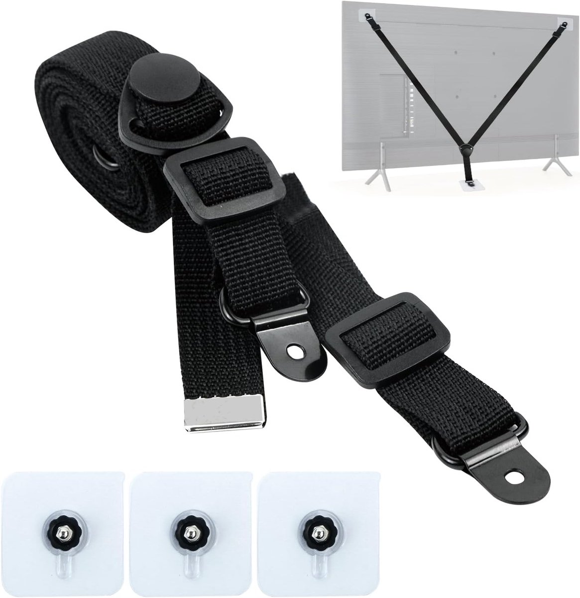 Anti Tilt Meubelriem 2 Pack - Verstelbaar Zwart - TV Beveiliging - Voorkomt omvallen - ShopVlot