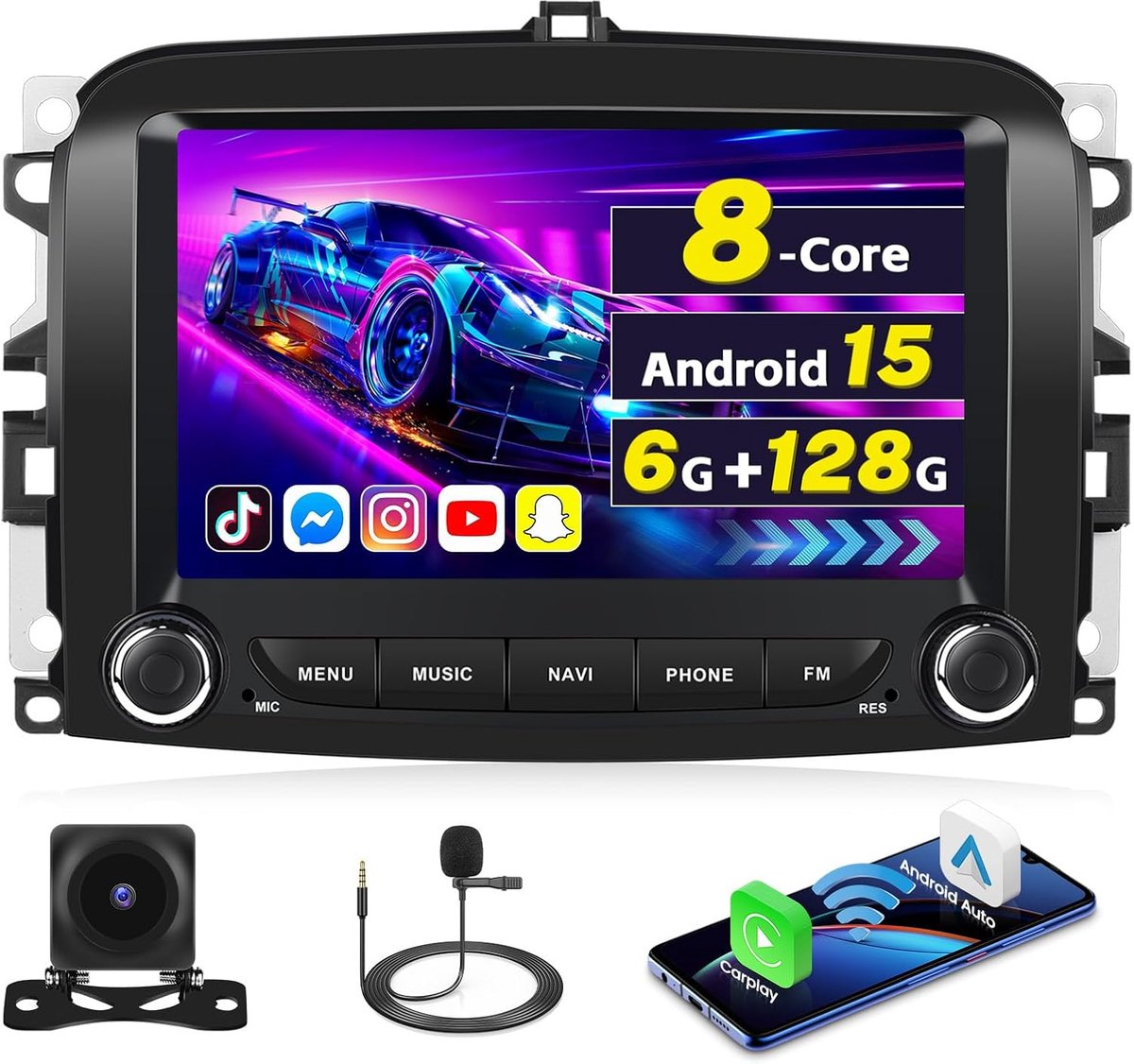 Auto radio 9 inch - 6G RAM, 128G opslag - met draadloze CarPlay en Android Auto - GPS en Bluetooth verbinding - ShopVlot