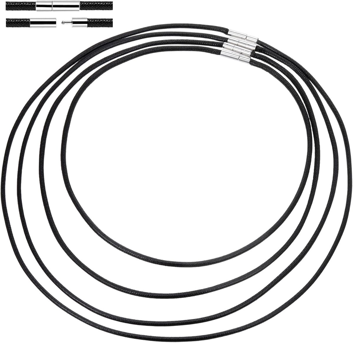 Halsbanden set van 4 - zwarte gevlochten kunstleer - 3 mm sluiting - voor mannen - ShopVlot