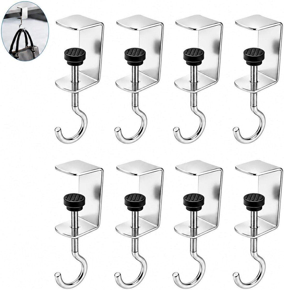 8 stuks haken voor tafel en bureau, handtashanger voor tafel, robuust en praktisch, universele tafelhouder voor - ShopVlot