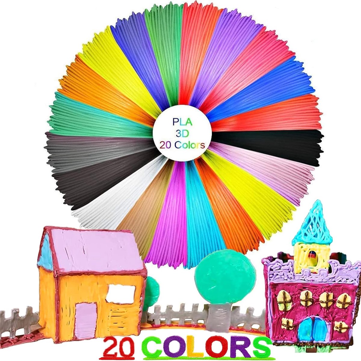 NA 20 Colors 3D Pen Refills Filament, 1.75mm PLA, 5M per Color, 0.3kg, Polylactic Acid - ShopVlot