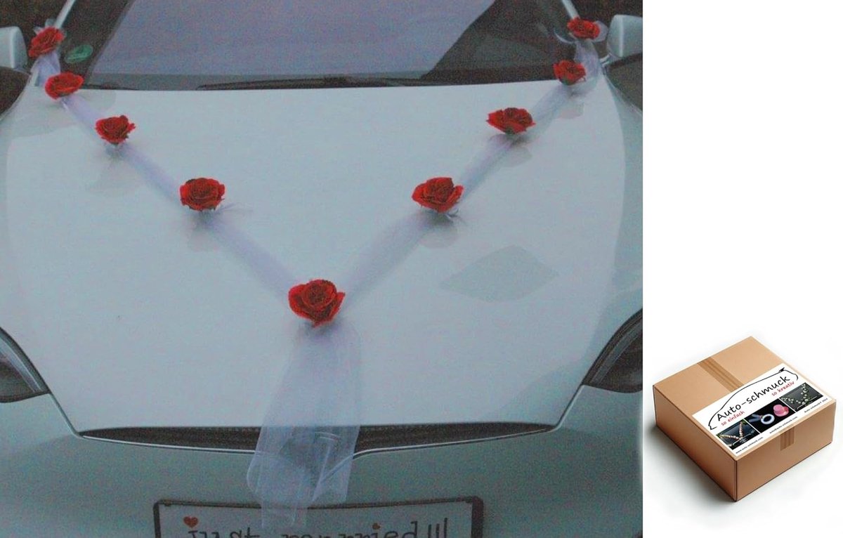 SELBERDECO Car Decoration Bridal Couple Roses Decoration Wedding Car Wedding Decoration Garland Car (Red) - ShopVlot