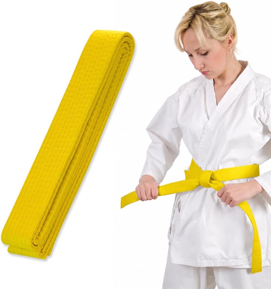 1 gele judoriem van polyester, met verzegelde naad, voor vechtsport en training - ShopVlot