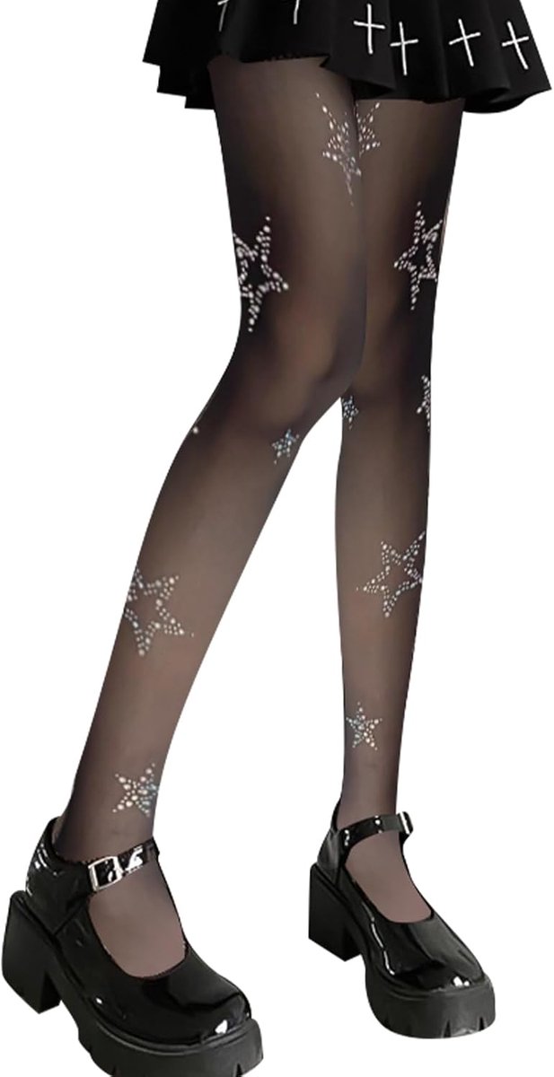 Strumpfhosen for Women, Glittering Fishnet Stockings, Black Glittering Star Strumpfhose, Ladies Strumpfhose Black - ShopVlot