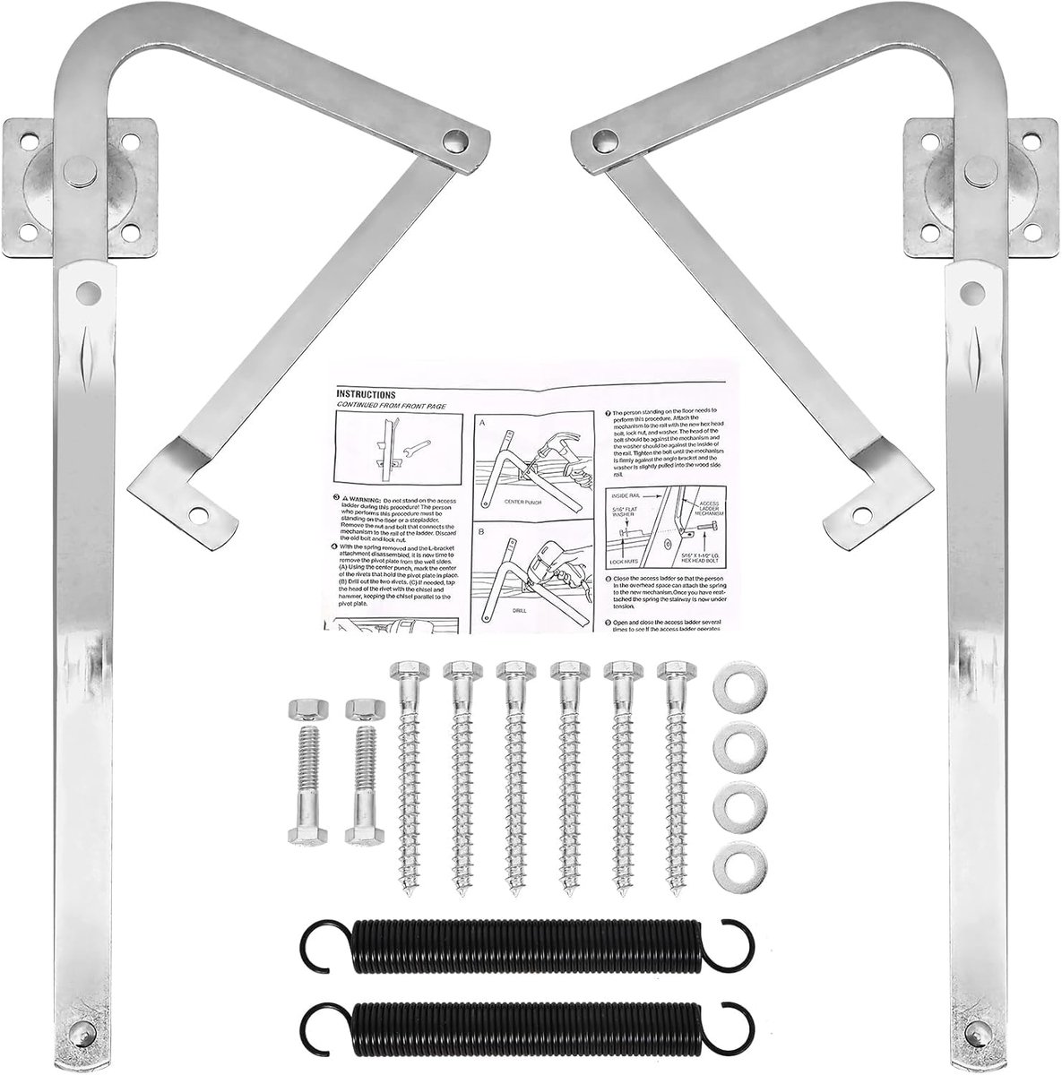 1 paar scharnierarmen met veren voor zolderladder, compatibel met Werner Mk5, WU2210, W2208, W2210, dik verzinkt staal - ShopVlot