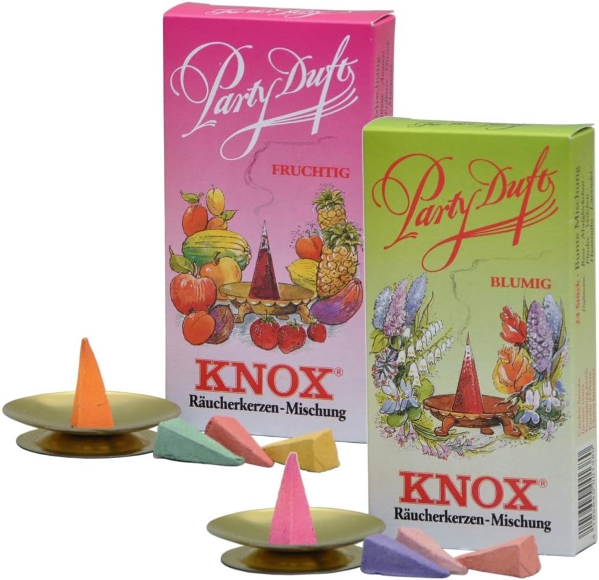 KNOX - Incense candle set of 2 party fragrances - floral and fruity + 2 glimming bowls - Made in Germany - ShopVlot
