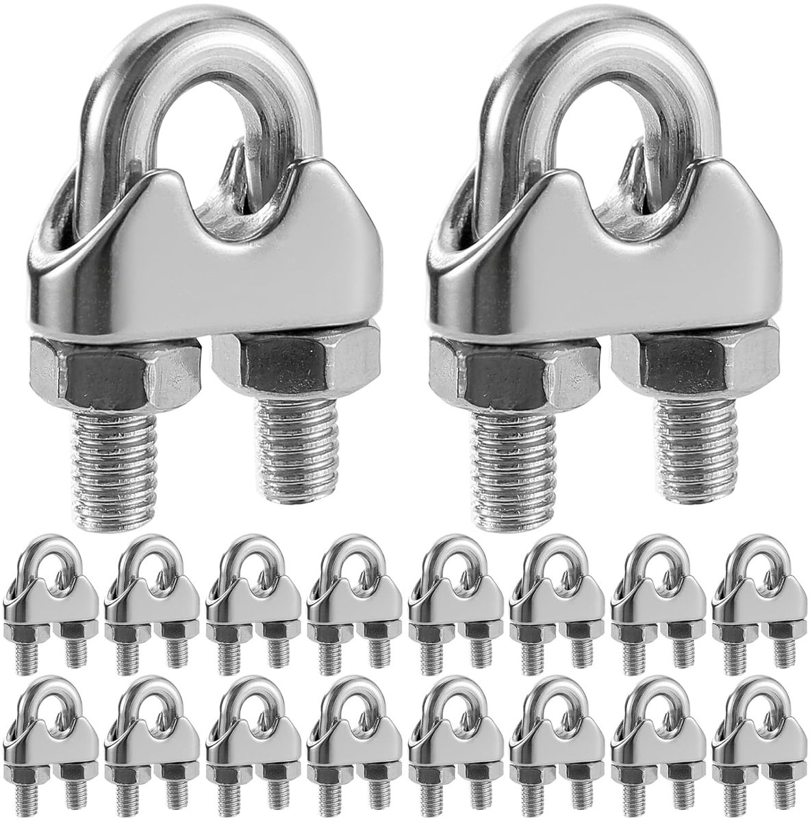 18pcs M6 Steel Wire Clips, 304 Stainless Steel Cable Clamp, DIN741 Cable Clamp M6, Stainless Steel U Clamps with Lock - ShopVlot