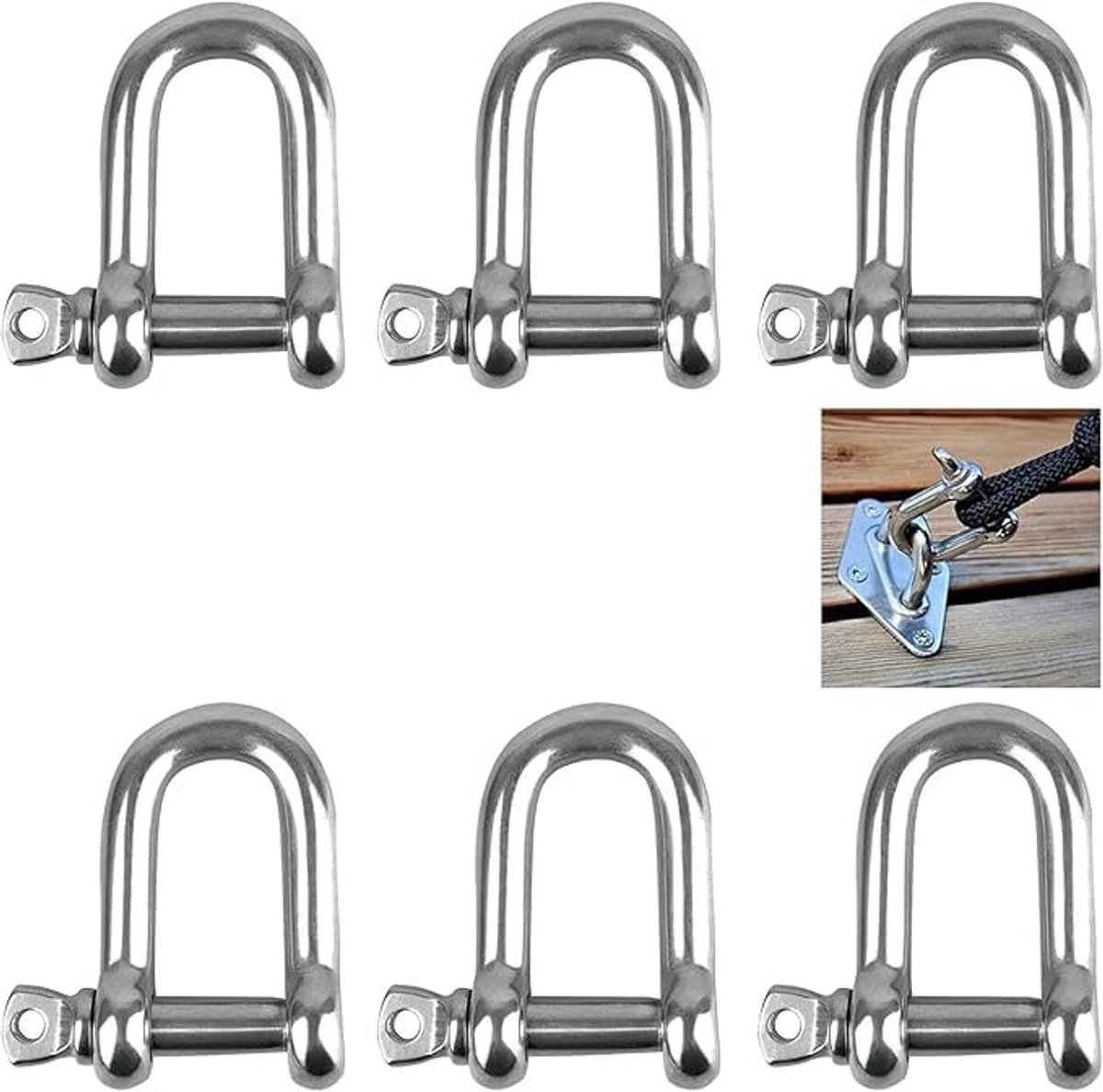Clasp D-shape, bracket, 6 pieces M8 D bracket, 304 stainless steel D-ring bracket, stainless steel, D-ring bracket - ShopVlot
