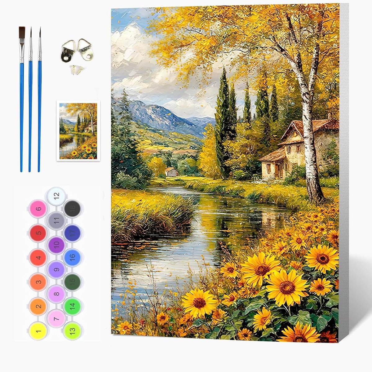 Auremi DIY Herfst Verf op Nummers voor Volwassenen Kinderen-Landschap Canvas Olieverfschilderij Kit voor Volwassenen - ShopVlot