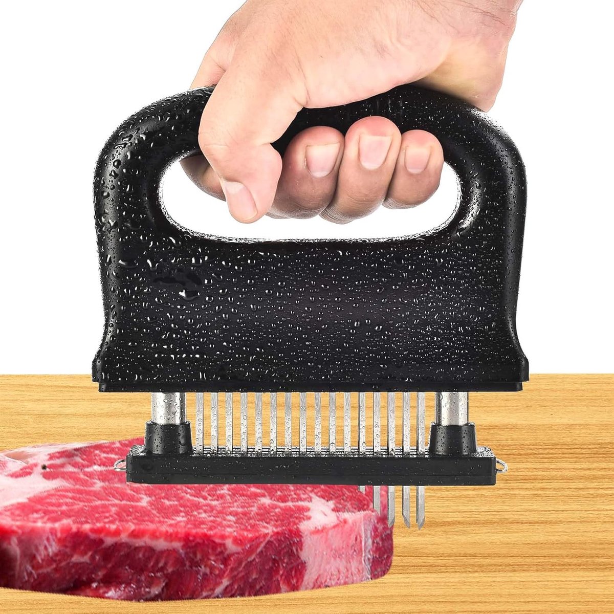 Professional Stainless Steel Meat Hammer, 48 Removable Knives, Schnitzel Tenderizer with Non-Slip Handle, Highly - ShopVlot
