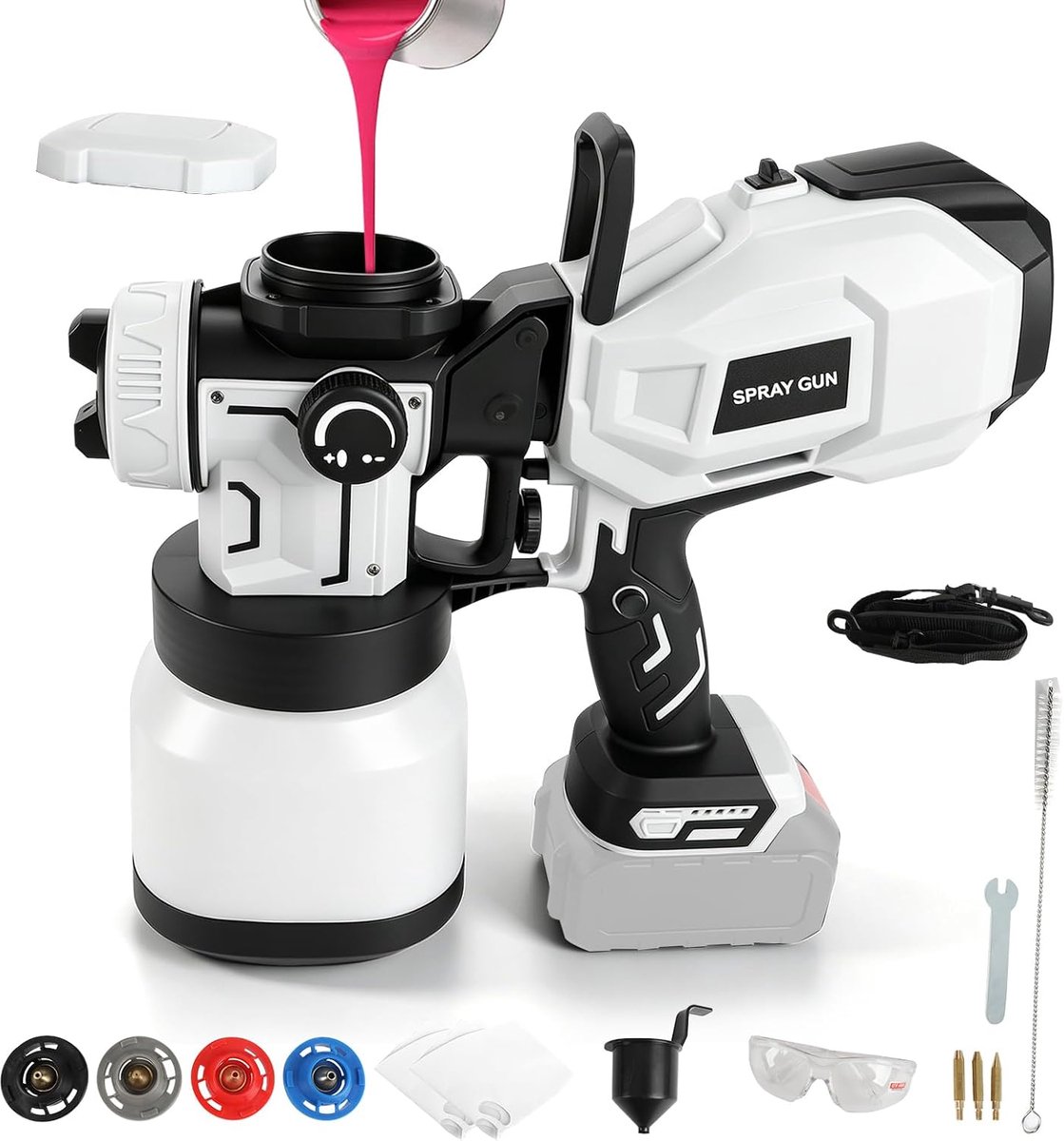 Draadloze verfspuit voor Makita 18 V, elektrische HVLP handverfspuitpistool met 4 spuitmonden, 3 patronen, 1200 ml - ShopVlot