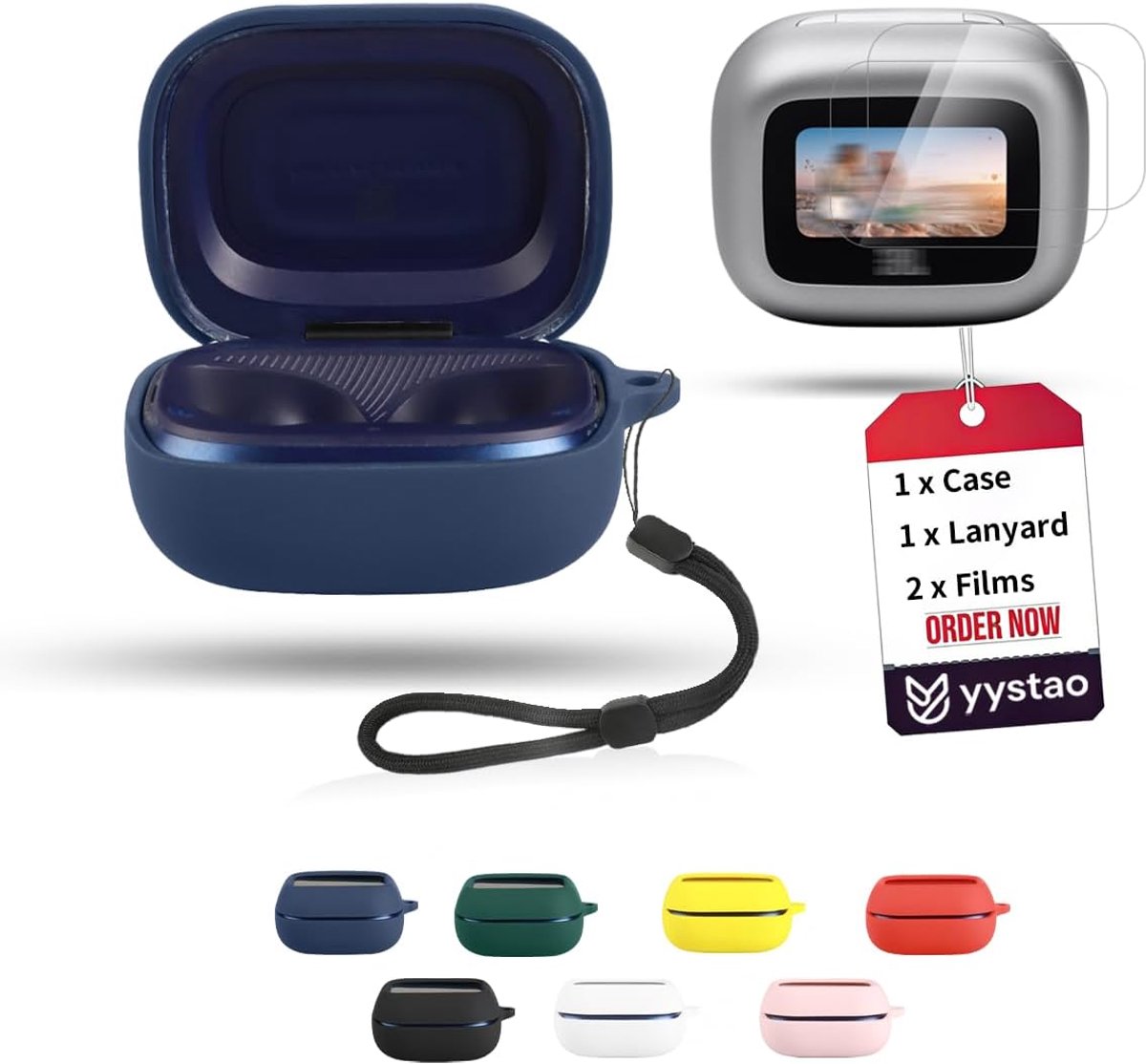 Beschermhoes voor JBL LIVE Buds 4/Beam 4/Flex 4 hoofdtelefoon, zachte siliconen hoes met koord en 2 x TPU - ShopVlot