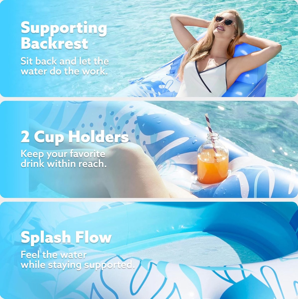 SLOOSH Inflatable Pool Floats Lounger Adult, Swimming Pool Lounger with Canopy Pool Smooth Water Floating Recliner - ShopVlot