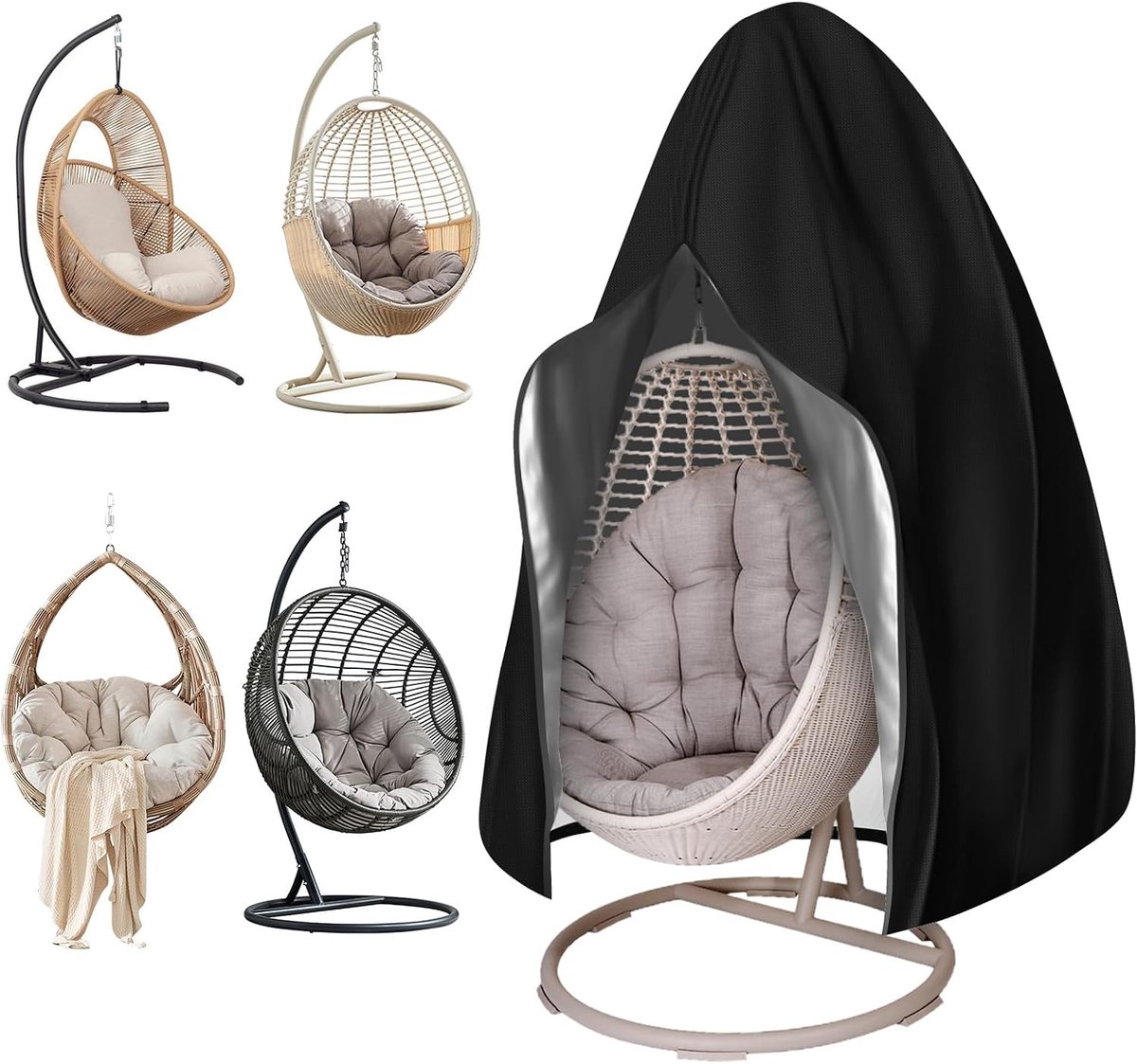 Hangstoelhoes, 210D Oxford-weefsel, beschermhoes voor hangstoel, met waterdichte ritssluiting en trekkoord, winddicht - ShopVlot