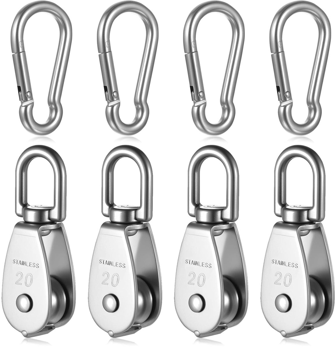 4 Pulley, Cable Winch Pulley for Ropes, 304 Stainless Steel, M20 Cable Roller, Swiveling, Drawstring Roller with Ball - ShopVlot
