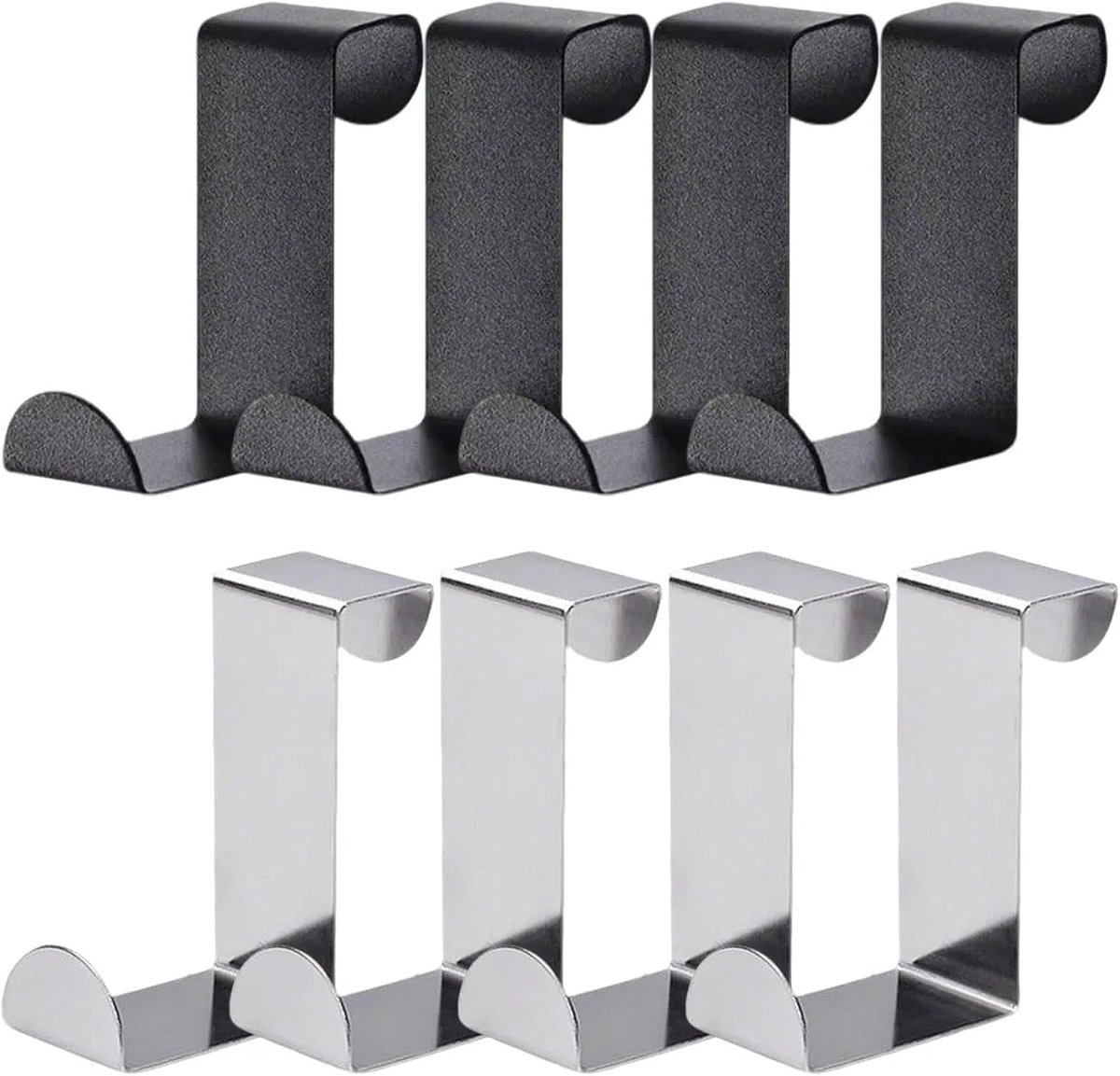 Deurhaken om op te hangen, roestvrij staal, kledinghaken, deur, zwart, 4 stuks - ShopVlot