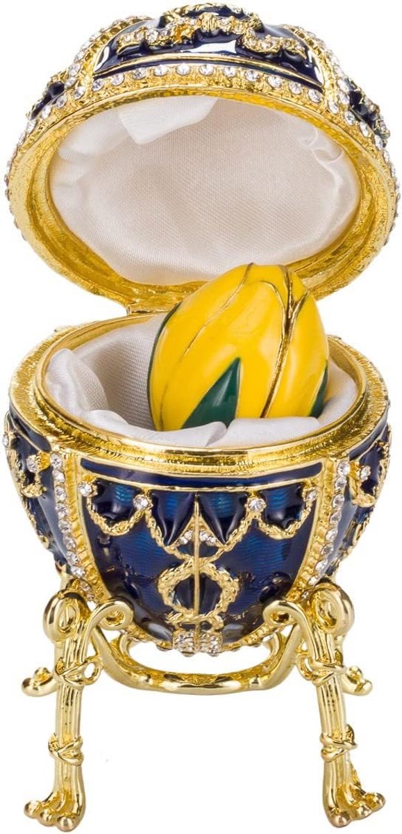 danila-souvenirs Faberge-style Rose bud egg jewelry box jewelry box with flower 9.5cm blaw - ShopVlot