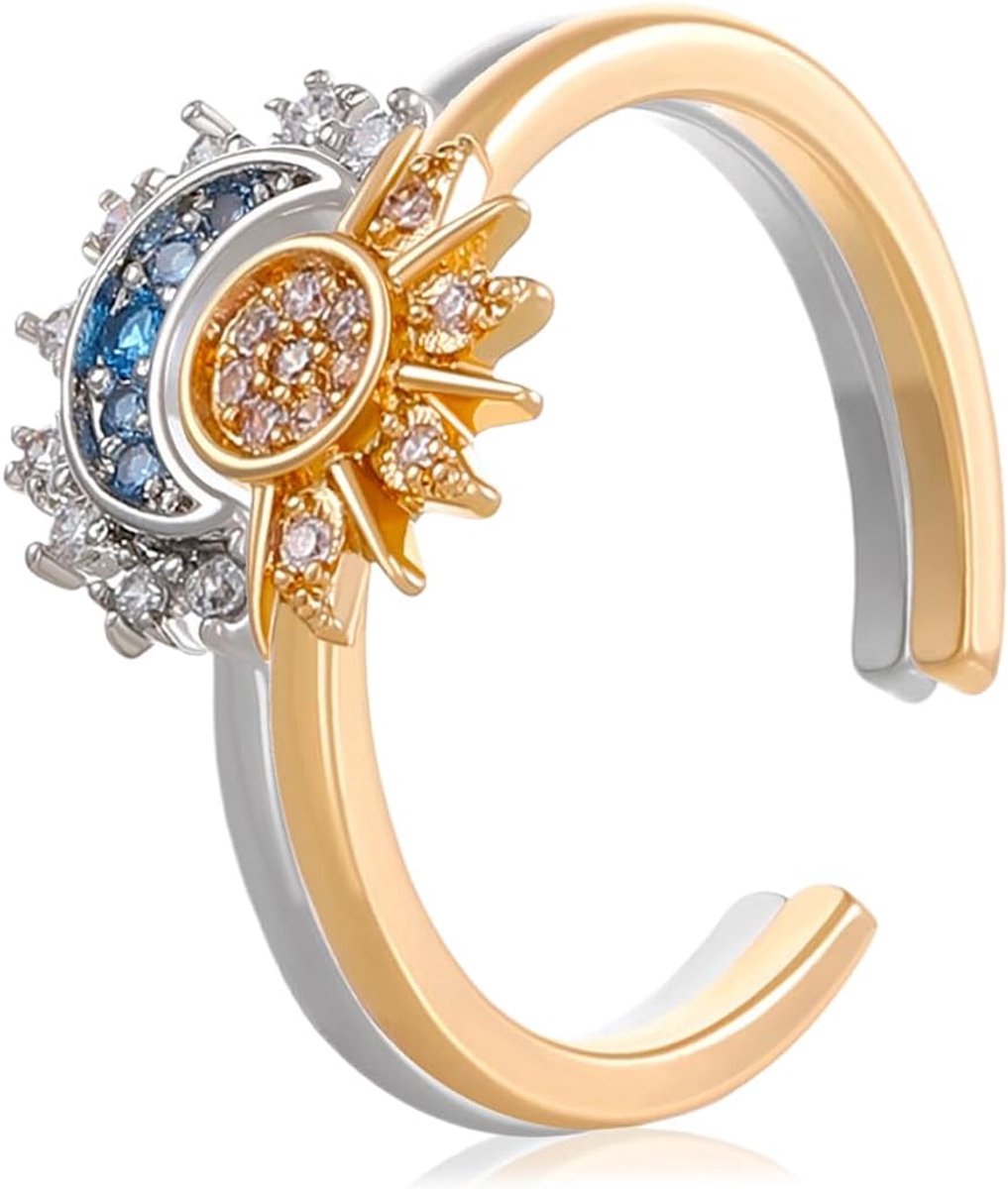 2pcs ring set sun rings and the moon friendship rings gold rings friendship rings with cubic zirconia silver - ShopVlot