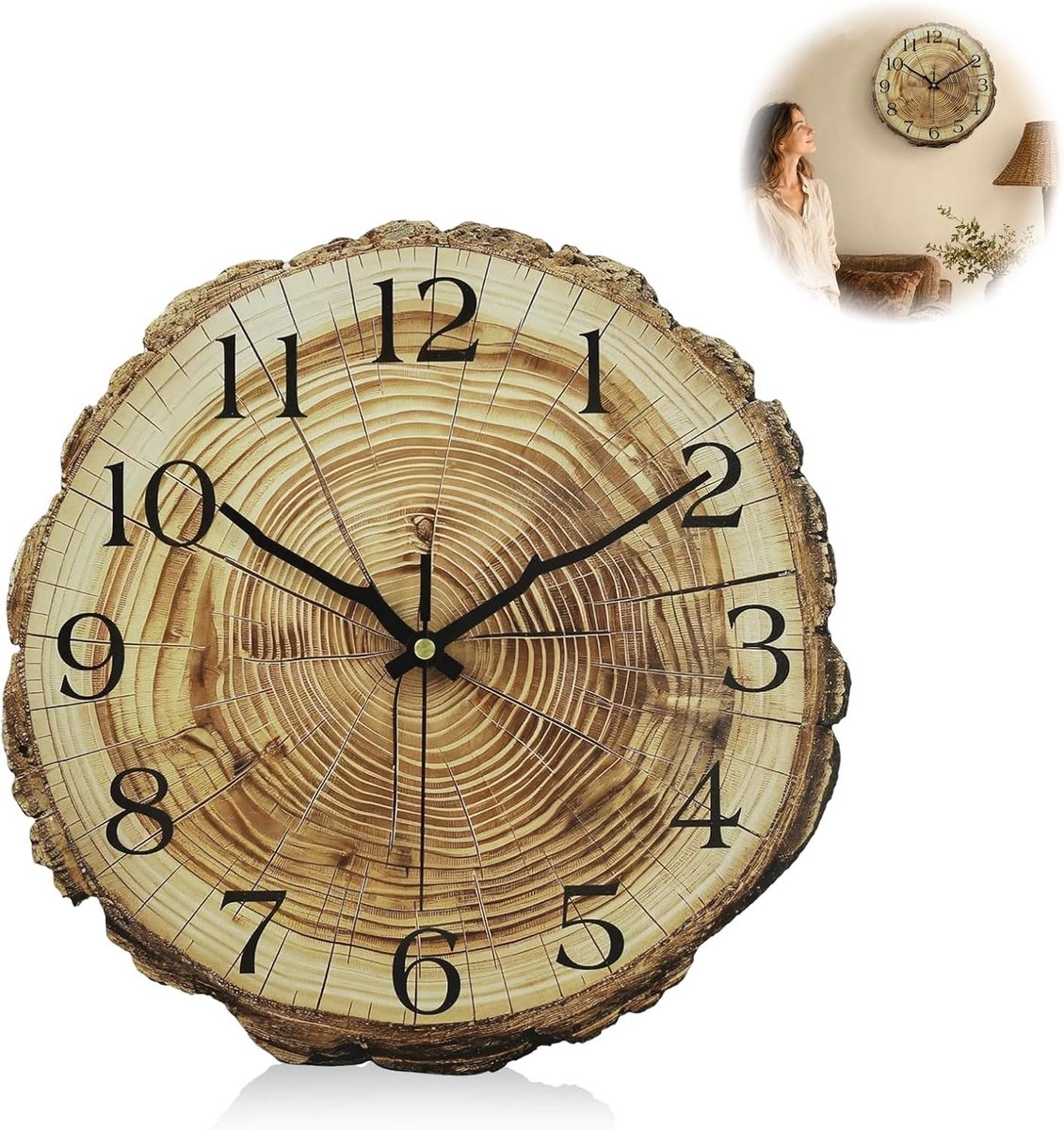 Bocguy Wandklok hout, 30 cm houten klok, wandklok, groot, wandklok, geruisloos, zonder tikkende geluiden, vintage - ShopVlot
