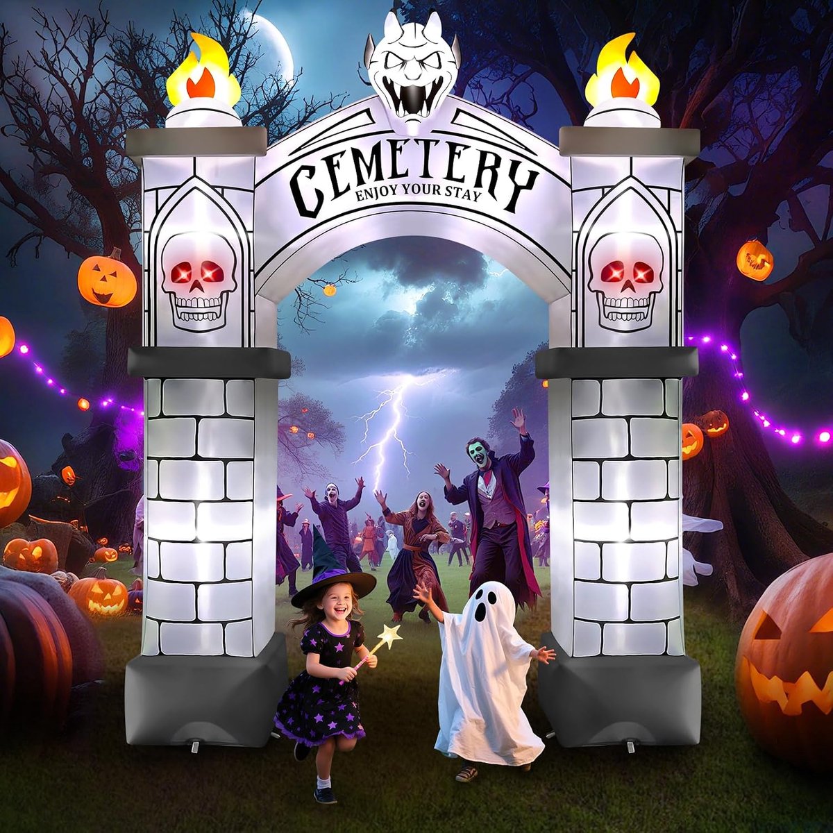 Kalolary 9.4FT Halloween Inflatable Cemetery Arch Outdoor Decorations, Giant Devil Arch Inflatable Decoration with - ShopVlot