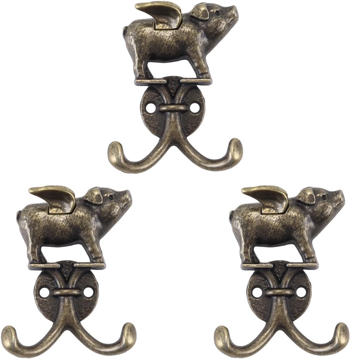 Kapstokhaken vintage vliegende varken - zinklegering - antiek brons - speelse wanddecoratie - ShopVlot