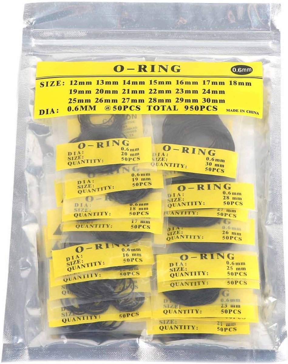 Universele Rubber O-Ring Kit voor Horloges - 950 Stuks, Sealing Gaskets 0.5/0.6/0.7mm voor Diverse Maten Horloges