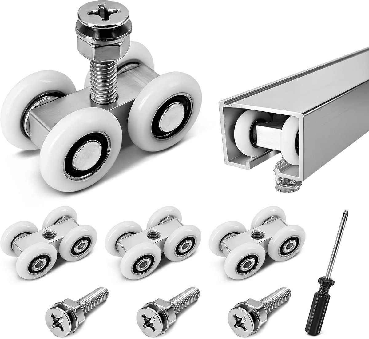 Schuifdeurwielen 20 mm - Set van 4 - Voor glazen schuifdeuren - Geluidsarm en eenvoudig te installeren - ShopVlot