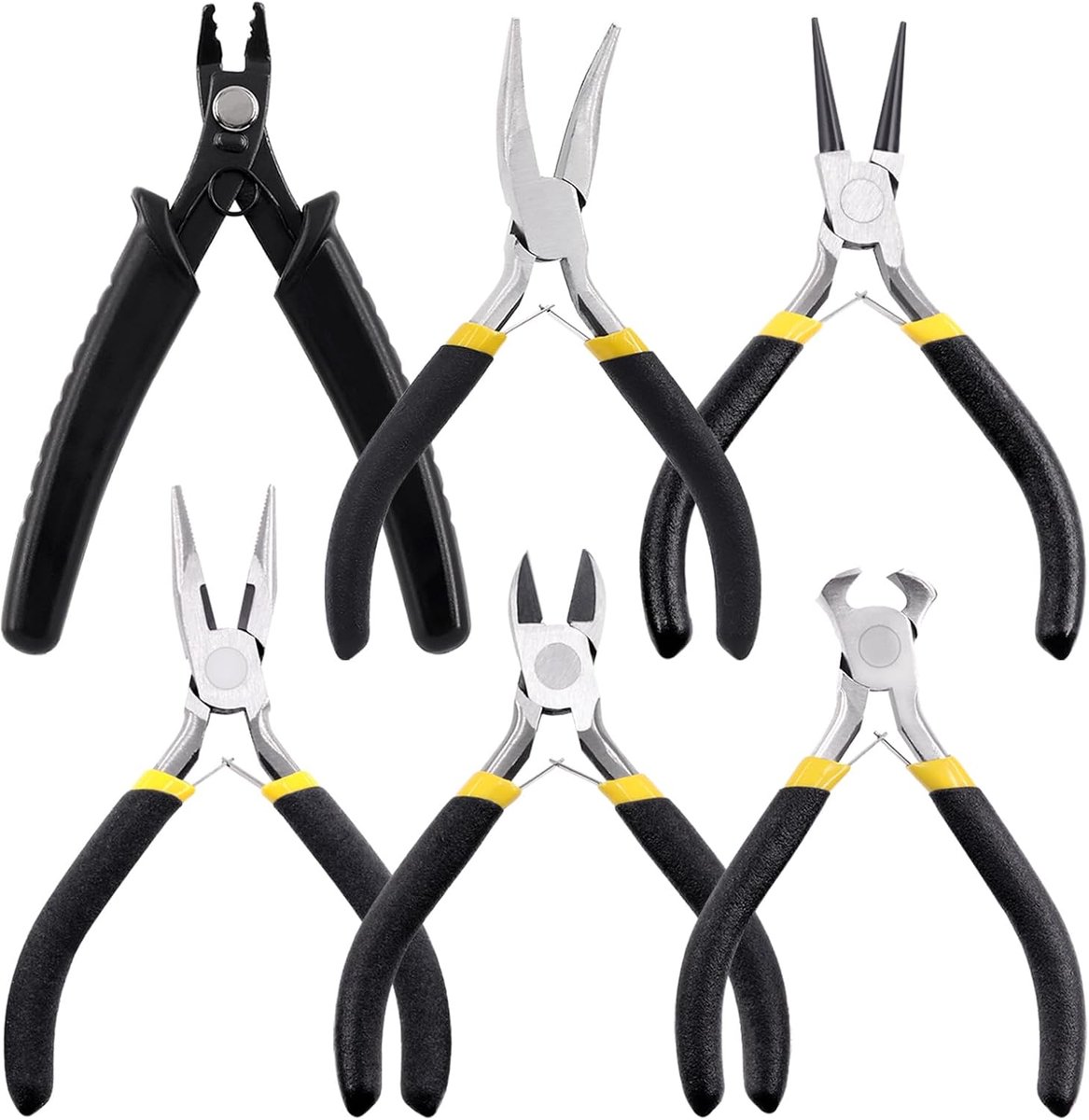 Juweliersgereedschap set 6-delig - ronde en gebogen neus tangen - draad knippen en wikkelen - ShopVlot