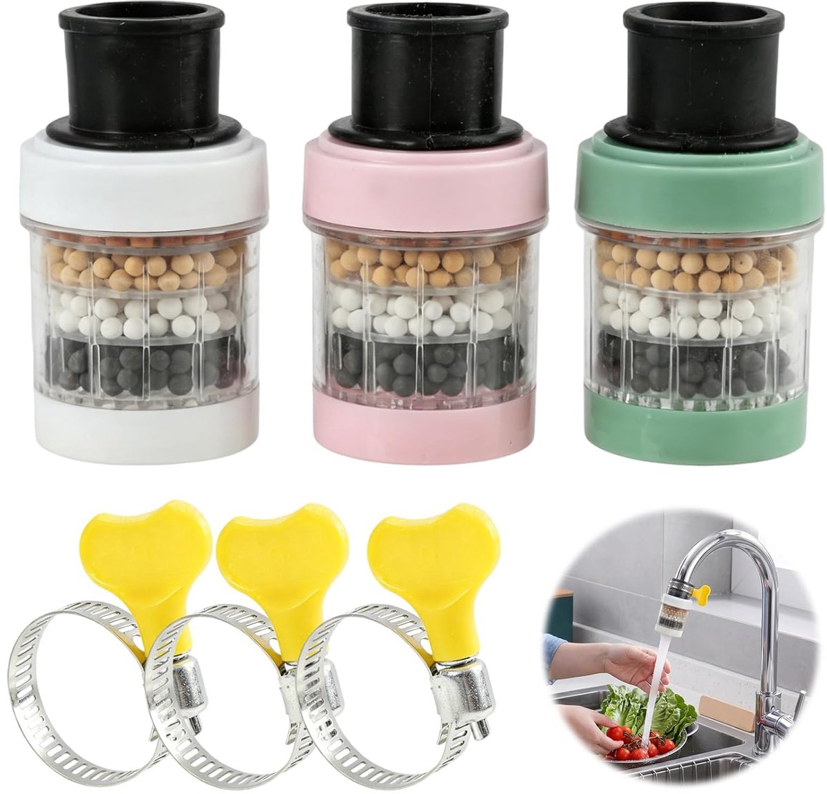 Mini-waterfilters set van 3 - 6-laagse filtratie - spatbestendig - voor schoon drinkwater - ShopVlot