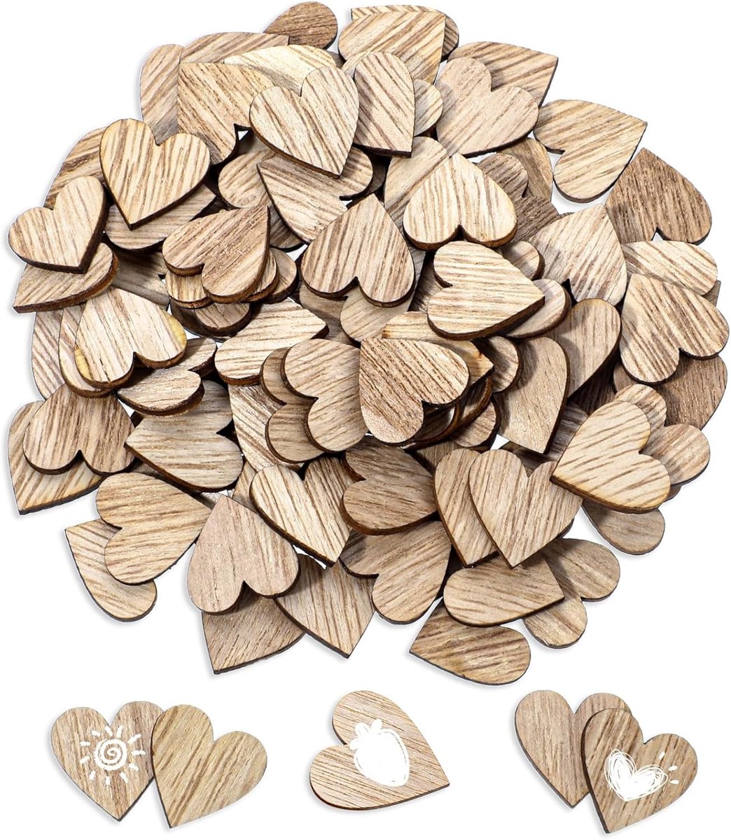 100 Stuks Houten Harten voor Knutselen, Onbehandelde Houten Harten voor Decoratie, Lege Labels voor Verjaardagen en Valentijnsdag