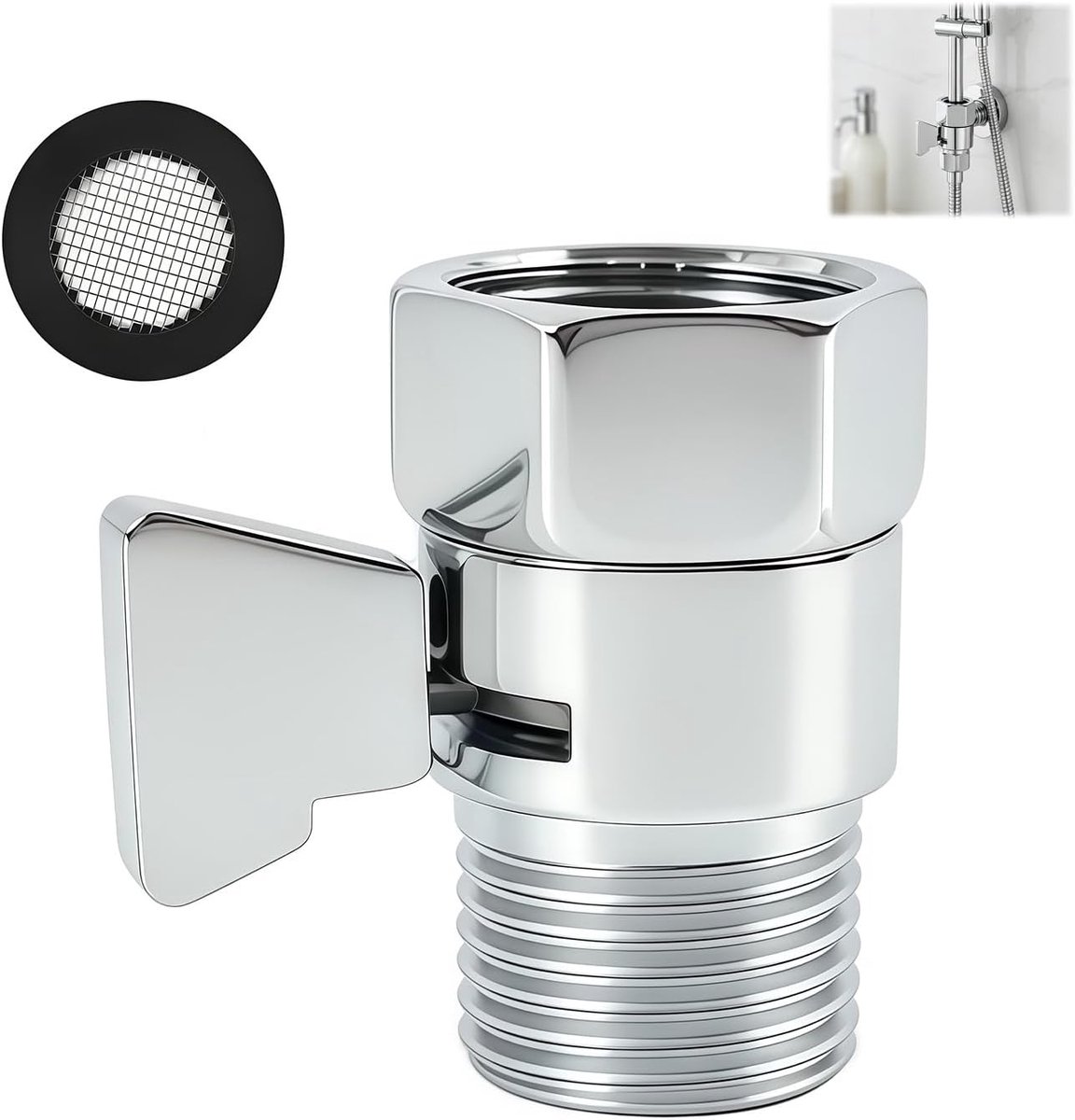 Doucheafsluitventiel 1/2 inch - massief messing - gepolijste chromen afwerking - lekvrij gebruik - ShopVlot