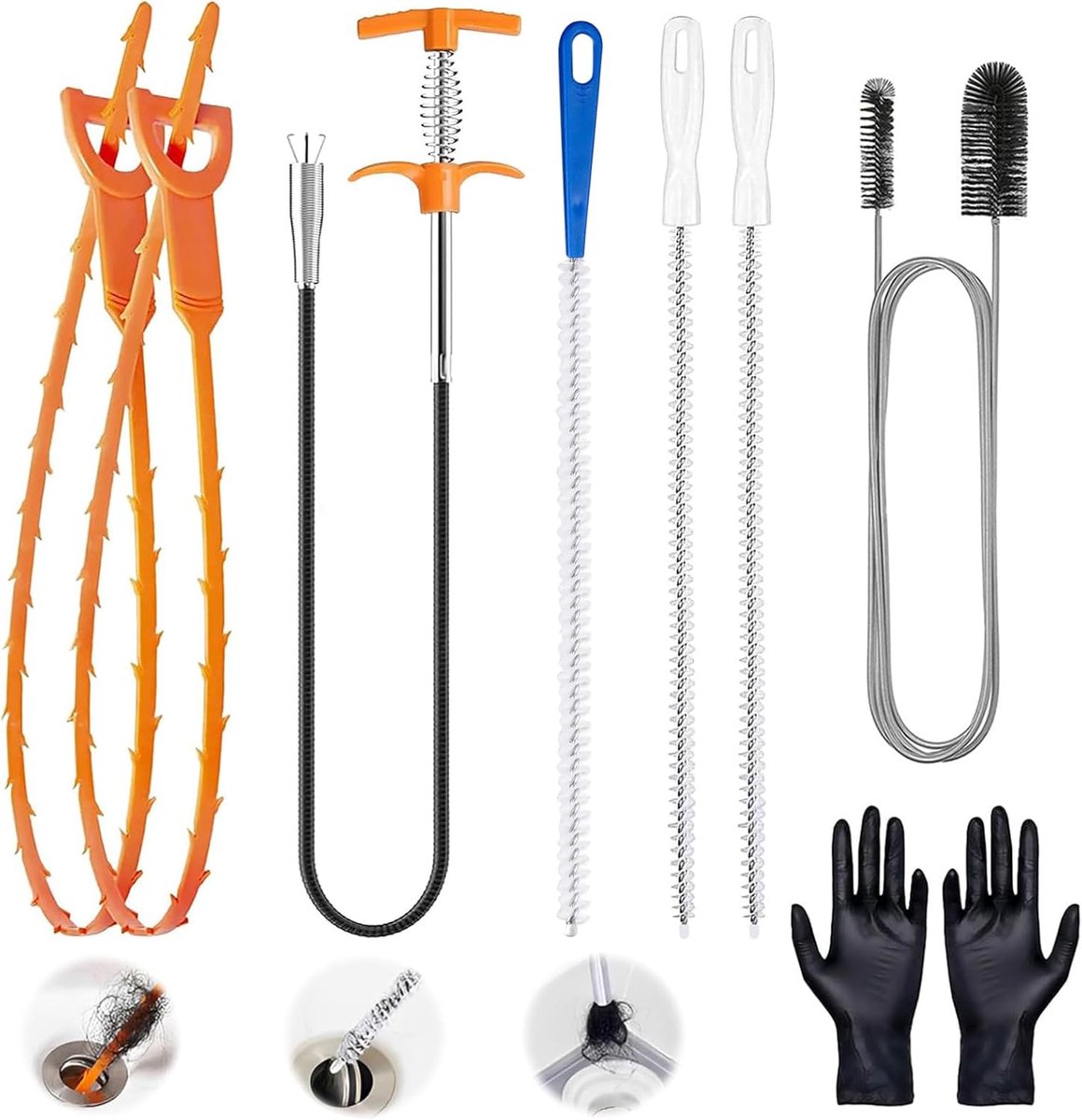 Afvoerreiniger set 8 delig - dubbelzijdige borstel - voor verstoppingen - ideaal voor keuken en badkamer - ShopVlot